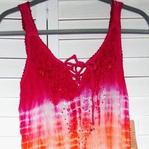 Sleevless Tye Dye Summer Dress with Beads